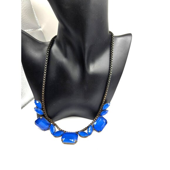 LOREN HOPE signed Art Deco cobalt Blue Crystal Necklace Art Deco 22" - Picture 2 of 7